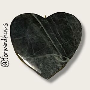 Polished Stone Heart Pendant – Dark Green-Black with Natural Veining